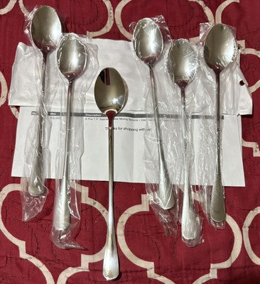 6 Pcs 7.5" Stainless Steel Mixing Spoons – Iced Tea & Ice Cream Long Handle Set
