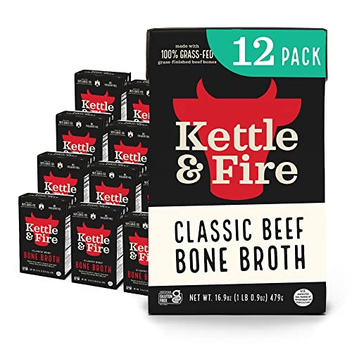 Kettle and Fire Classic Beef Bone Broth, Keto, Paleo, and Whole 30 Approved, Gluten Free, High in Protein and Collagen,