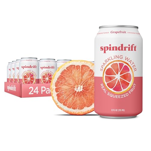 Spindrift Sparkling Water, Grapefruit Flavored, Made with Real Squeezed Fruit, (Only 15 Calories per Can), 12 Fl Oz (Pac