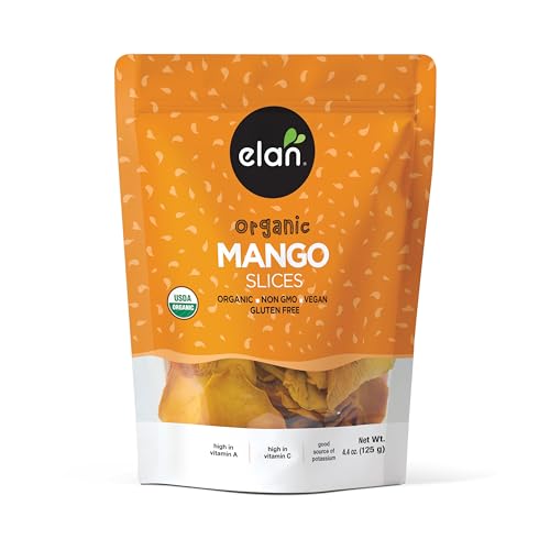 Elan Organic Dried Mango Slices, 4.4 oz, Sulphite-free, No Sugar Added, Non-GMO, Vegan, Gluten-Free, Kosher, Healthy Dri