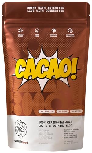 Ultra Life Sport - Ceremonial Cacao Powder - 100% USDA Raw Organic Cacao Powder Superfood - Contains Theobromine with An