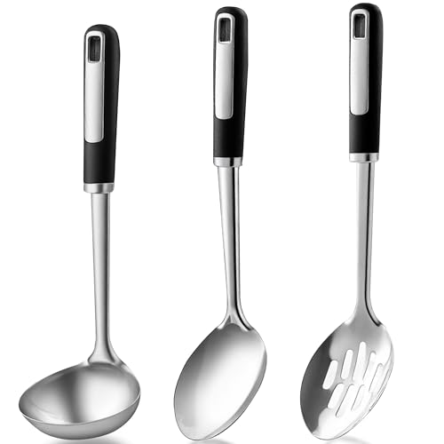 Stainless Steel Serving Spoon Set with Heat-Resistant Handles,3-Piece