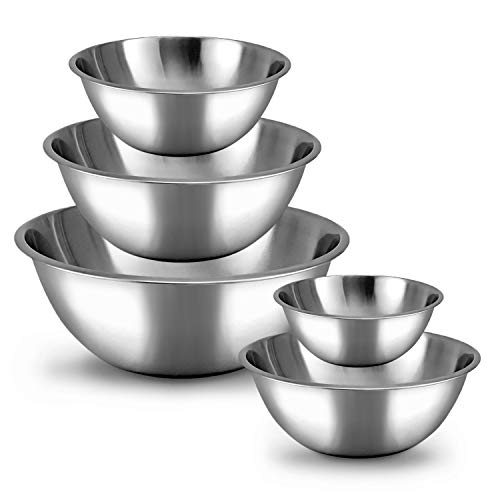 WHYSKO Stainless Steel Mixing Bowls Set, 5-Piece Meal Prep & Food Storage