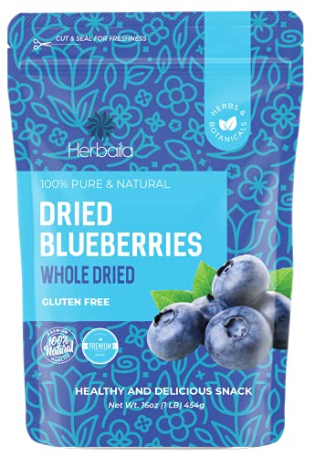 Herbaila Whole Dried Blueberries, No Sugar Added, Bulk, Dehydrated, Dried Unsweetened Blueberries, All Natural, Non-GMO,
