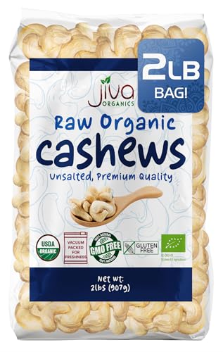 Organic Raw Cashews 2 LB Bag, Gluten-Free, Non-GMO, Vegan, Whole Raw Nuts, Unsalted, Unroasted, Crunchy & Healthy Snack,