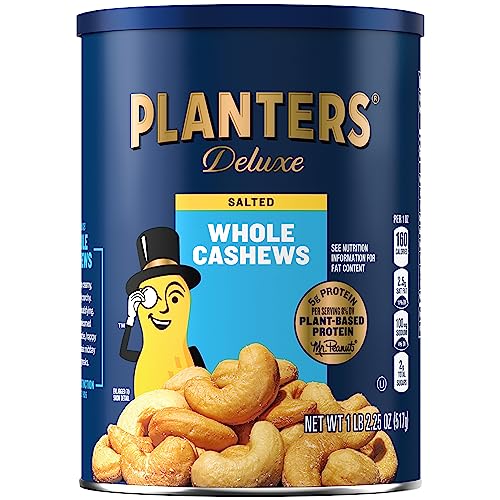 PLANTERS Deluxe Salted Whole Cashews, Plant Based Protein, 18.25 Oz (1 Ct)