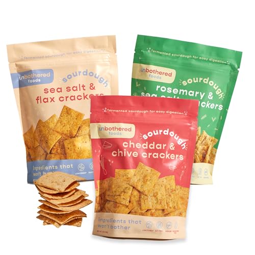 Unbothered Foods Sourdough Crackers - Gut-Friendly & Easy to Digest, Non-GMO, No Added Sugar, Nut-Free, Perfect for Chee