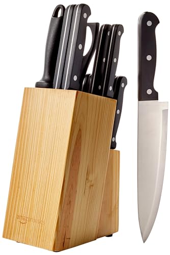 Amazon Basics 14-Piece High Carbon Stainless Steel Kitchen Knife Set with Full Tang Construction, Ergonomic Handles, Sha