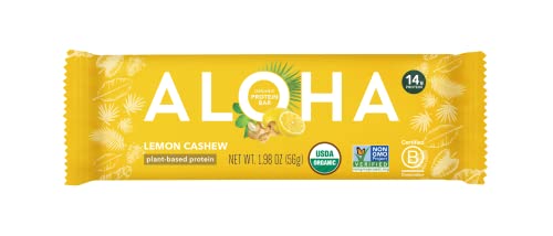 ALOHA Organic Plant Based Protein Bars - Lemon Cashew - Single Bar - Vegan, Low Sugar, Gluten-Free, Paleo, Low Carb, Non