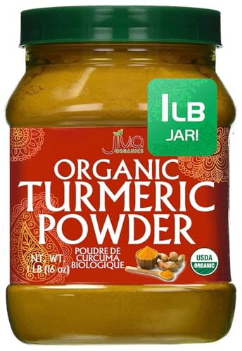 Organic Turmeric Powder 1 Pound Jar by Jiva Organics - 100% Raw with Curcumin - Lab Tested & Reports Available - Raw fro