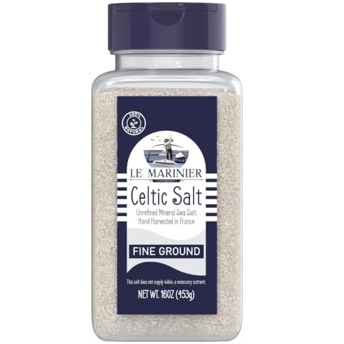 Le Marinier Celtic Salt Organic Fine Ground, 1 lb - 16oz. Mineral Rich 100% Natural and Unrefined. Refillable Salt Shake
