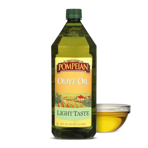 Pompeian Light Taste Olive Oil - 48 Fl Oz - Olive Oil for High Heat Cooking - Light Flavor for Baking and Sauteing - Hig