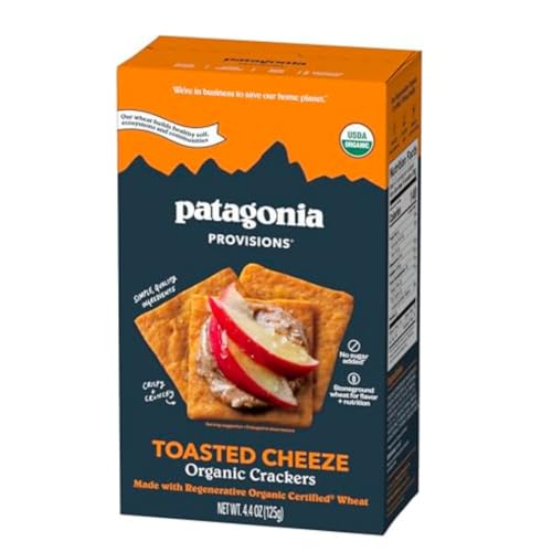 Patagonia Provisions Organic Toasted Cheeze Crackers – 3g Plant Protein Per Serving – Made with Wheat Flour & Sea Salt –