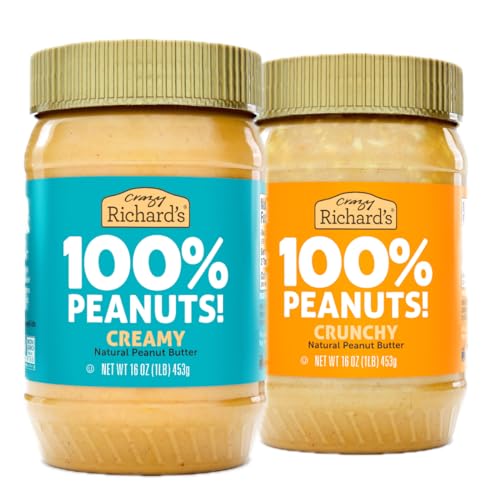 Crazy Richard's 100% All-Natural Vegan Creamy & Crunchy Peanuty Butter with No Added Sugar and Non-GMO Variety Pack (1 P