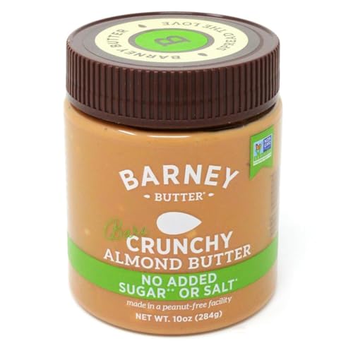 Barney Butter Almond Butter, Bare Crunchy, 10 Ounce Jar, No Added Sugar or Salt, Skin-Free Almonds, No Stir, Non-GMO, Gl