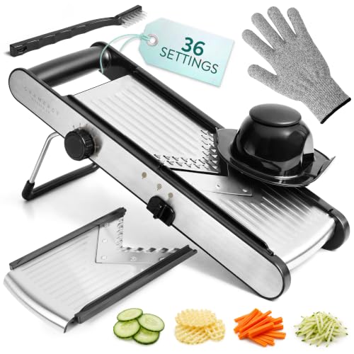 Gramercy Mandoline Slicer for Kitchen, Adjustable V-Blade, 36 Slice Options