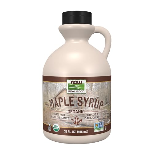 NOW Foods, Certified Organic Maple Syrup, Grade A Dark Color, Certified Non-GMO, Pure, Robust Taste, 32-Ounce