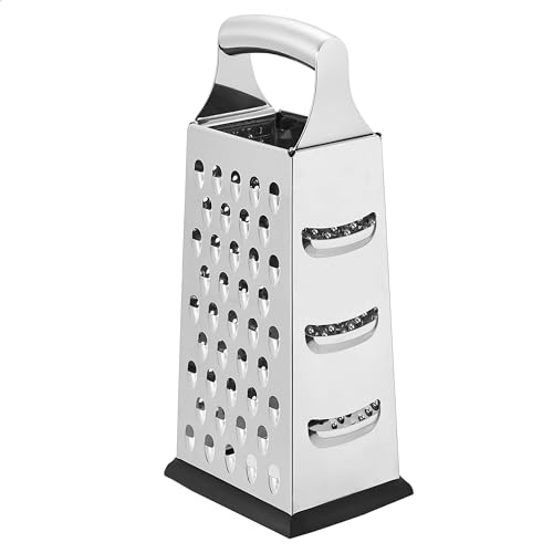 Amazon Basics Rectangular 4-Sided Box Cheese Grater and Shredder, Stainless Steel, Handheld, for Vegetables, Zester, Non