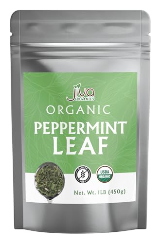 Jiva Organics Organic Peppermint Leaves 1 LB (16oz) Huge Bulk Bag | Cut & Sifted, 100% Pure Egyptian Peppermint | Non-GM