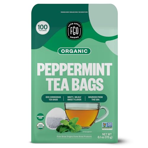 FGO Organic Peppermint Tea, 100 Count, Eco-Conscious Tea Bags, Caffeine Free, Packaging May Vary (Pack of 1)