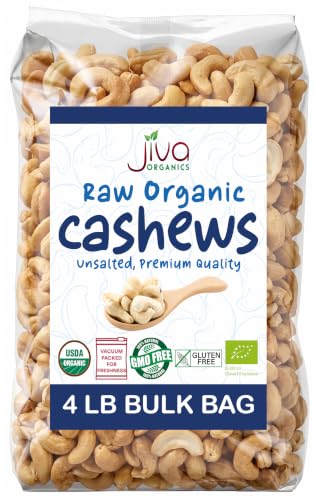 Organic Raw Cashews 4 LB LARGE Bag, Gluten-Free, Non-GMO, Vegan, Whole Raw Nuts, Unsalted, Unroasted, Crunchy & Healthy