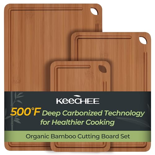Keechee Bamboo Cutting Board, Durable Wood Cutting Boards for Kitchen with Deep Juice Grooves & Built-in Handles, Ideal