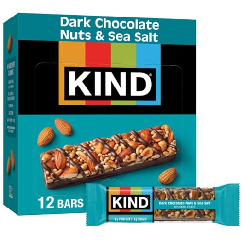KIND Healthy Snacks Bars, Dark Chocolate Nuts & Sea Salt, Gluten Free, Low Sugar, High Fiber Snacks, 6g Protein, 12 Coun