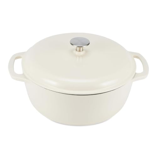Amazon Basics Enameled Cast Iron Dutch Oven Pot with Lid, Round, Dual Handles, Heavy-Duty, Oven Safe for Stews, Roasting