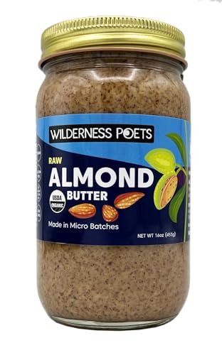 Wilderness Poets, Almond Butter - Organic Raw Nut Butter (1 Pound) - Vegan, Gluten Free, Non GMO, No Salt, No Sugar - Gl