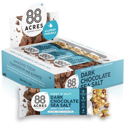88 Acres Granola Bars, Dark Chocolate Sea Salt, 12 Count, School Safe, Allergen Free Seed & Oat Snack Bar, Gluten & Nut