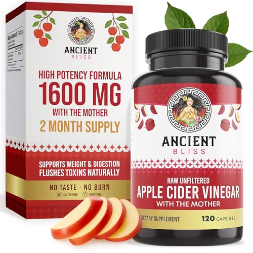 Ancient Bliss Apple Cider Vinegar Organic Capsules with The Mother, Helps Improve Digestion, Unfiltered Vinegar Capsules