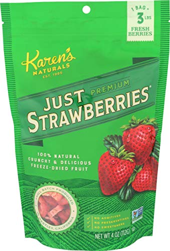 Karen’s Naturals Freeze Dried Strawberries, 4 oz, No Sugar Added, Healthy Fruit Snack, Non-GMO, Vegan, Gluten Free, Crun