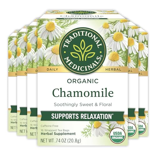 Traditional Medicinals Tea, Organic Chamomile, Calming, Calms Your Nerves, Supports Healthy Digestion, 96 Tea Bags (6 Pa