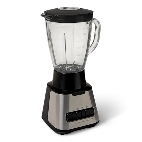 Amazon Basics Powerful 700W Countertop Blender with 6-Cup (50 Fl. Oz) Glass Jar, 6 Pre-Programmed Functions, Ice Crush,
