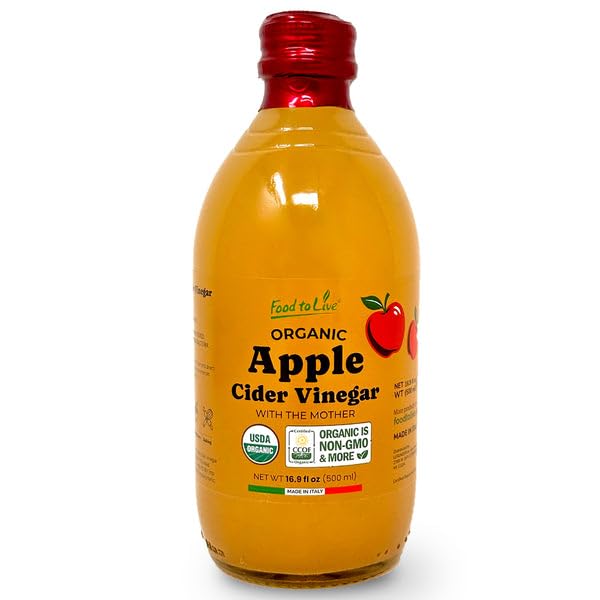 Food To Live Organic Apple Cider Vinegar, 500 ml – Raw Italian Natural Vinegar with the Mother, Unfiltered, Unpasteurize