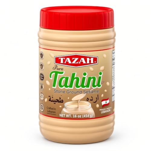 TAZAH Tahini Paste, Lebanese Stone Ground Sesame, 1 lb (16 oz)