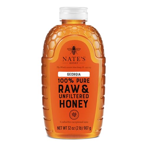 Nate's Georgia 100% Pure, Raw & Unfiltered Honey, 32 oz. Squeeze Bottle - All-natural Sweetener