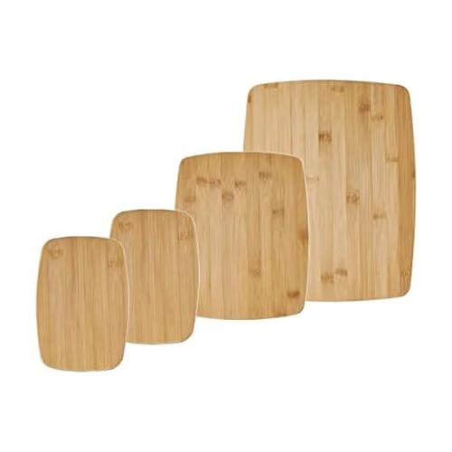 Farberware 4-Piece Bamboo Cutting Board Set - Reversible Boards for Meal Prep, Charcuterie, Cheese and Entertaining, Nat
