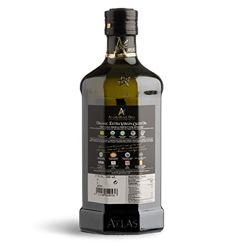 Atlas Organic Cold Pressed Moroccan Extra Virgin Olive Oil, Polyphenol Rich | EVOO From Morocco, Newly Harvested Unprocessed from One Single Family Farm | Trusted by Michelin Star Chefs | 500 mL