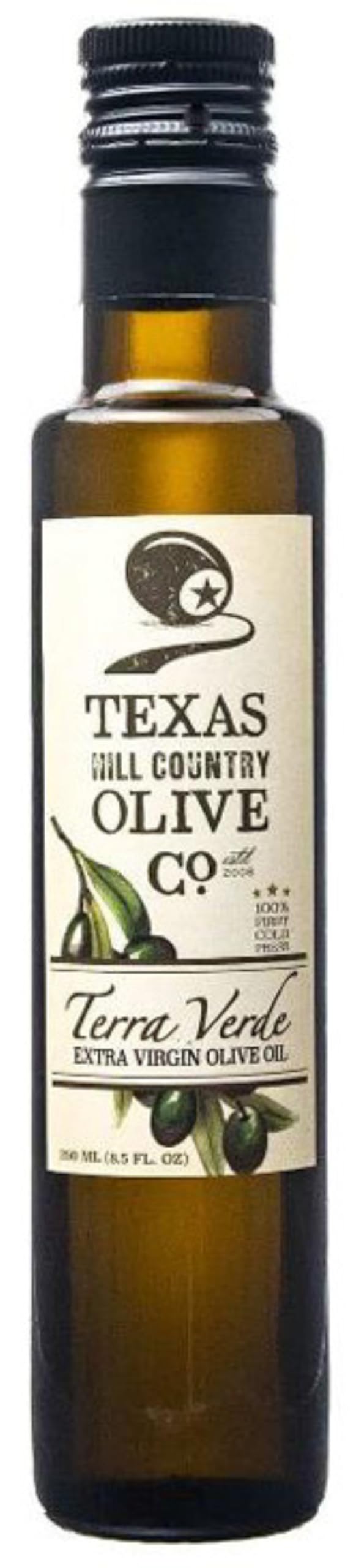 Texas Hill Country Olive Co Terra Verde Extra Virgin Olive Oil - Cold Pressed EVOO Gourmet Olive Oil - Rich & Fruity - Perfect for Finishing & Dressing - Award Winning & Made in Texas (8.5 oz)