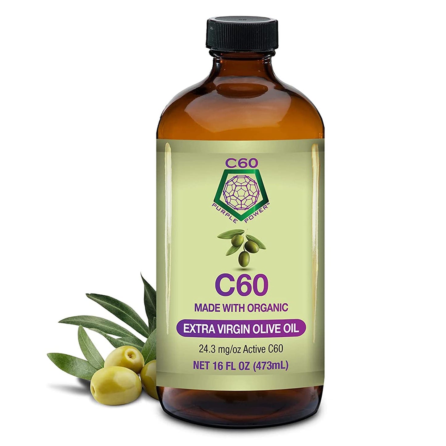 C60 Power - EVOO 16-oz.- Organic Extra Virgin Olive Oil, 16 Fl Oz, 99.99% Pure Carbon Fullerenes, Lift Oxidative Burden, Optimize Mitochondrial Function