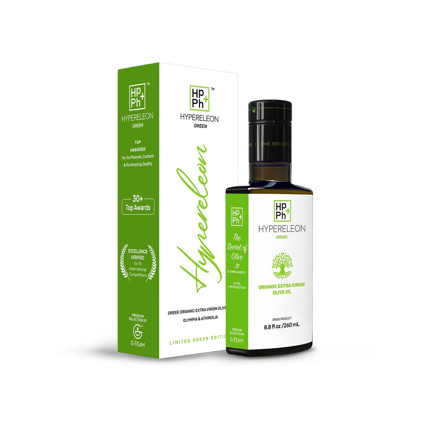 HYPERELEON GREEN | Premium, Organic, Exceptionally Rich in Polyphenols, Greek Extra Virgin Olive Oil Pure & Natural | Bio & Unfiltered | 16 Top Global HEALTH & NUTRITION Awards | 260ml (Pack of 1)