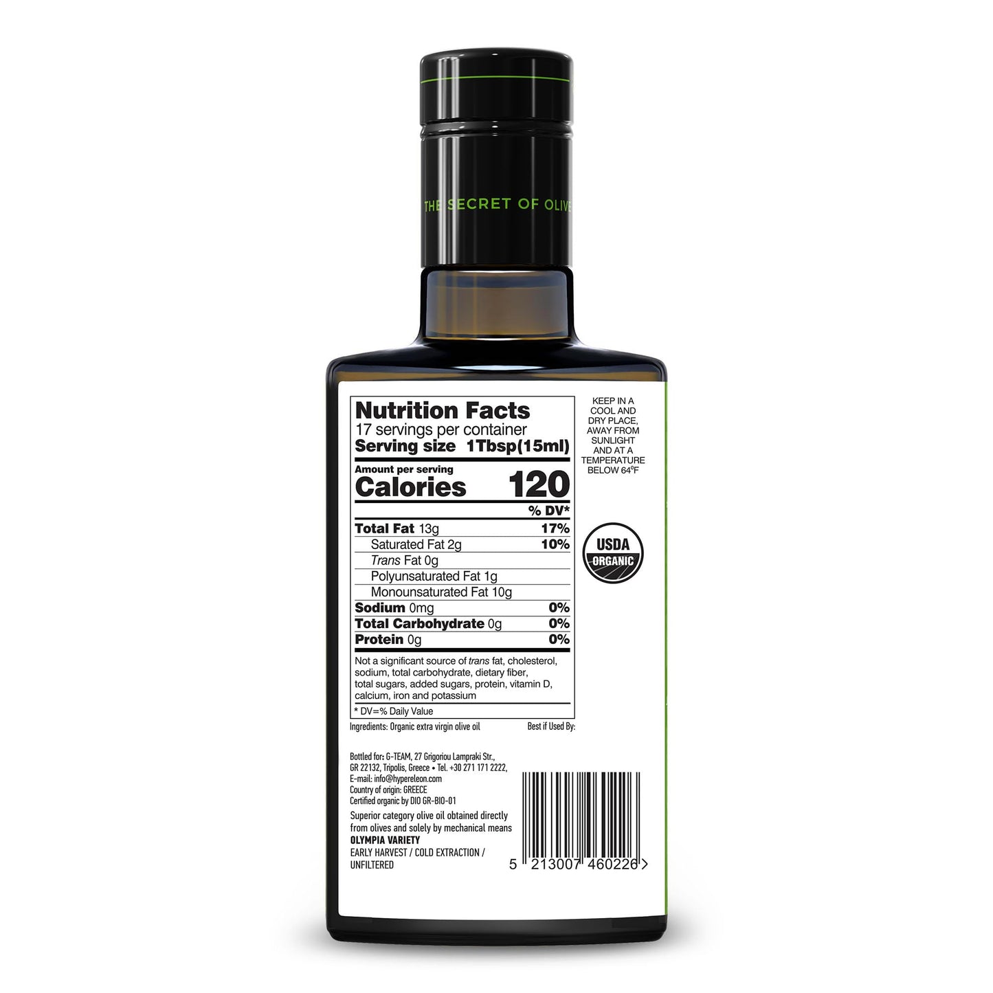 HYPERELEON GREEN | Premium, Organic, Exceptionally Rich in Polyphenols, Greek Extra Virgin Olive Oil Pure & Natural | Bio & Unfiltered | 16 Top Global HEALTH & NUTRITION Awards | 260ml (Pack of 1)