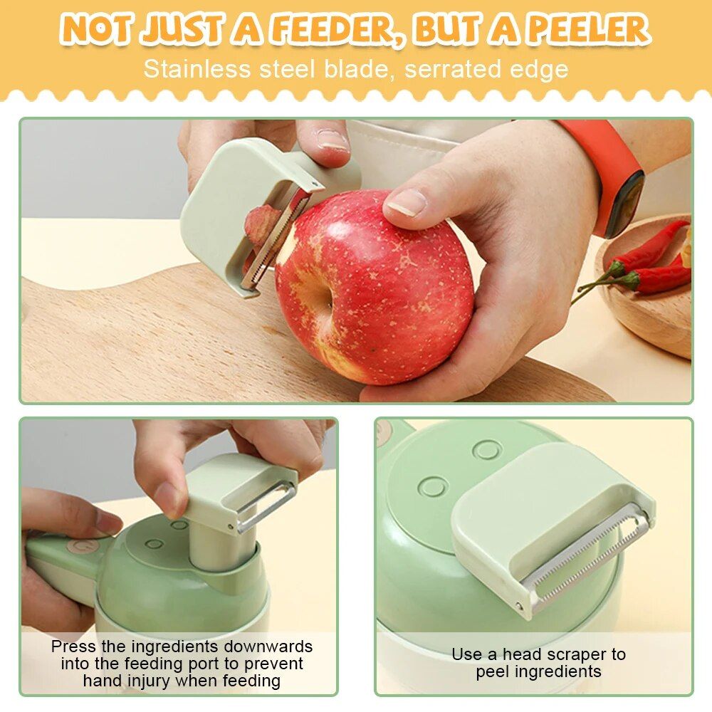 Electric 4-in-1 Vegetable Cutter & Garlic Masher - USB Rechargeable Kitchen Gadget