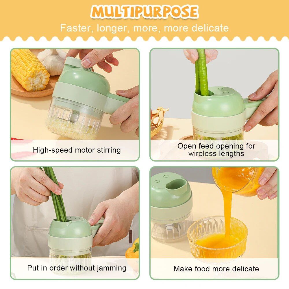 Electric 4-in-1 Vegetable Cutter & Garlic Masher - USB Rechargeable Kitchen Gadget