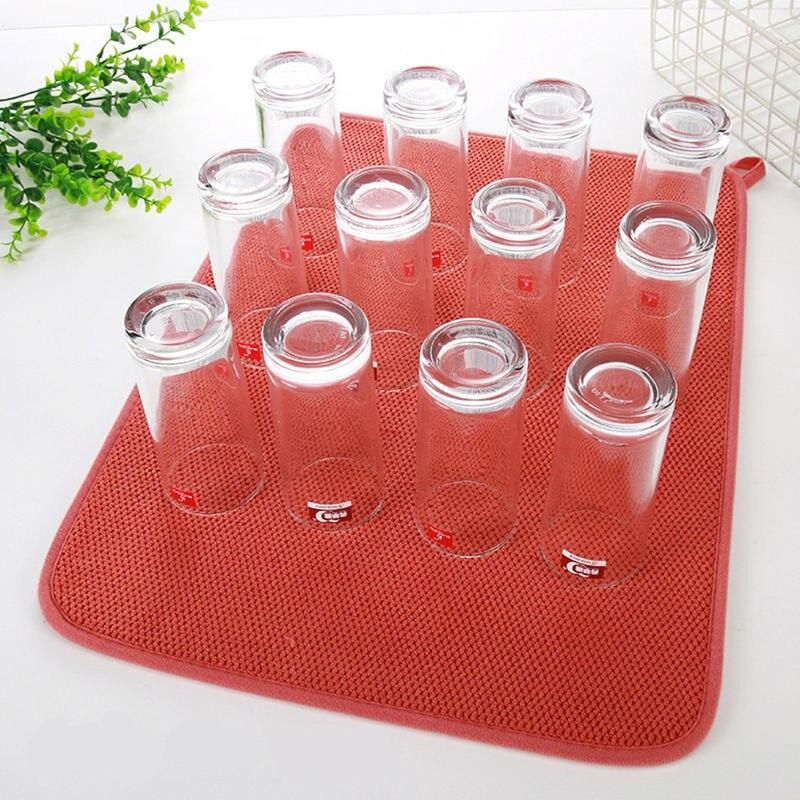 Multi-Color Classic Polyester Dish Drying Mat, 30x40 cm Absorbent Kitchen Pad