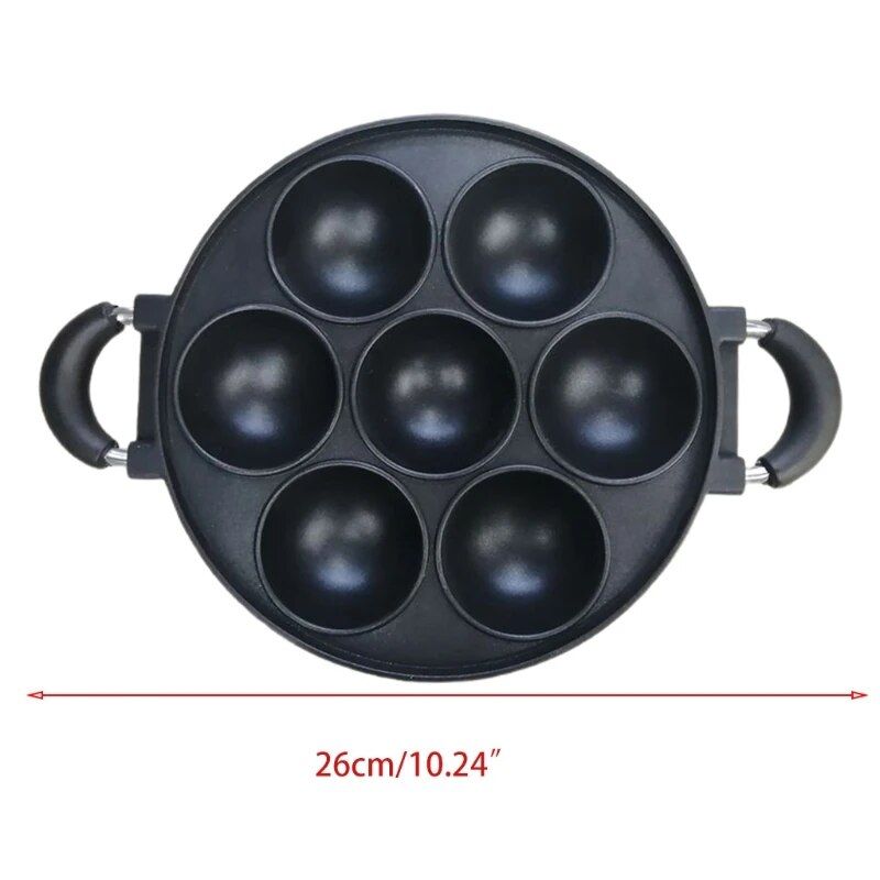 Versatile 7-Hole Non-Stick Cast Iron Cooking Pan – Perfect for Omelettes, Burgers, and Baking
