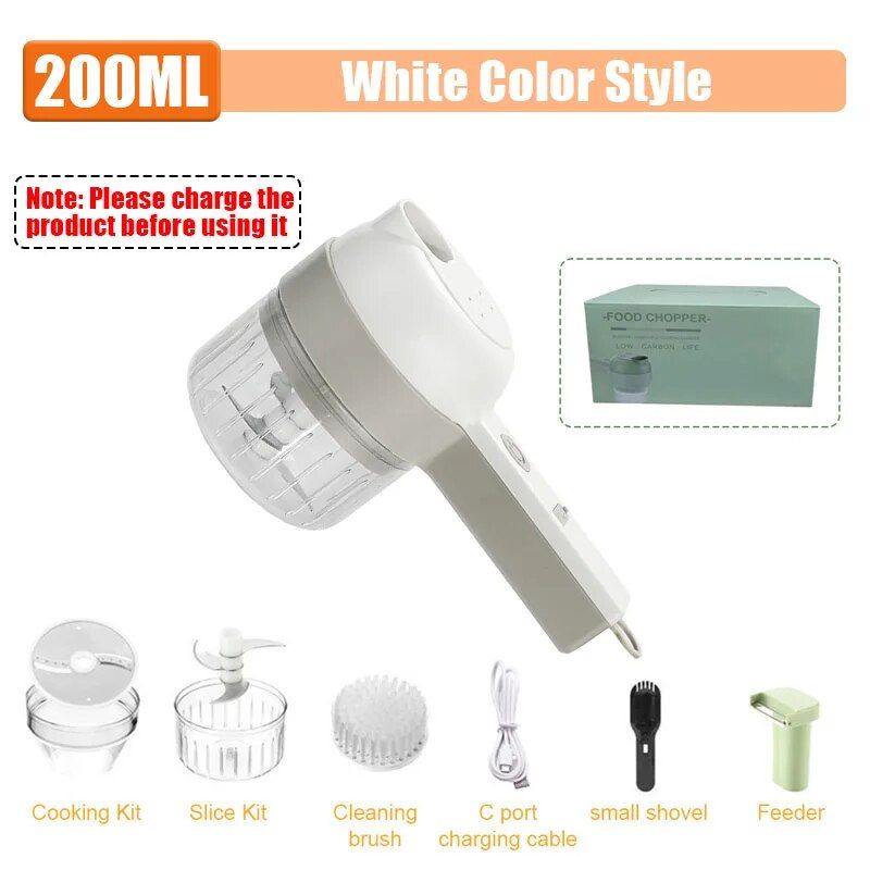 Electric 4-in-1 Vegetable Cutter & Garlic Masher - USB Rechargeable Kitchen Gadget