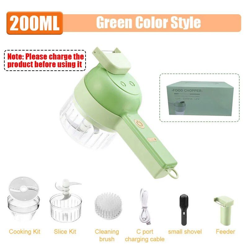 Electric 4-in-1 Vegetable Cutter & Garlic Masher - USB Rechargeable Kitchen Gadget