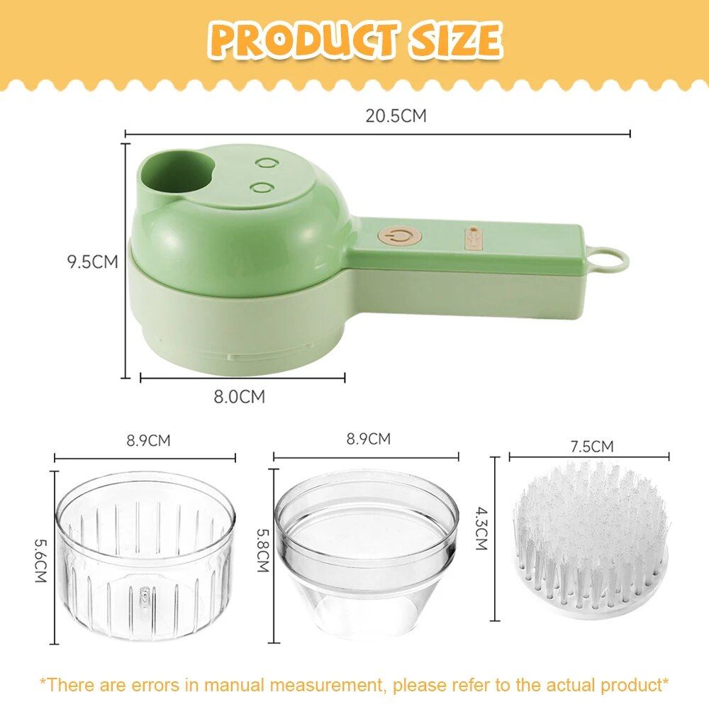 Electric 4-in-1 Vegetable Cutter & Garlic Masher - USB Rechargeable Kitchen Gadget